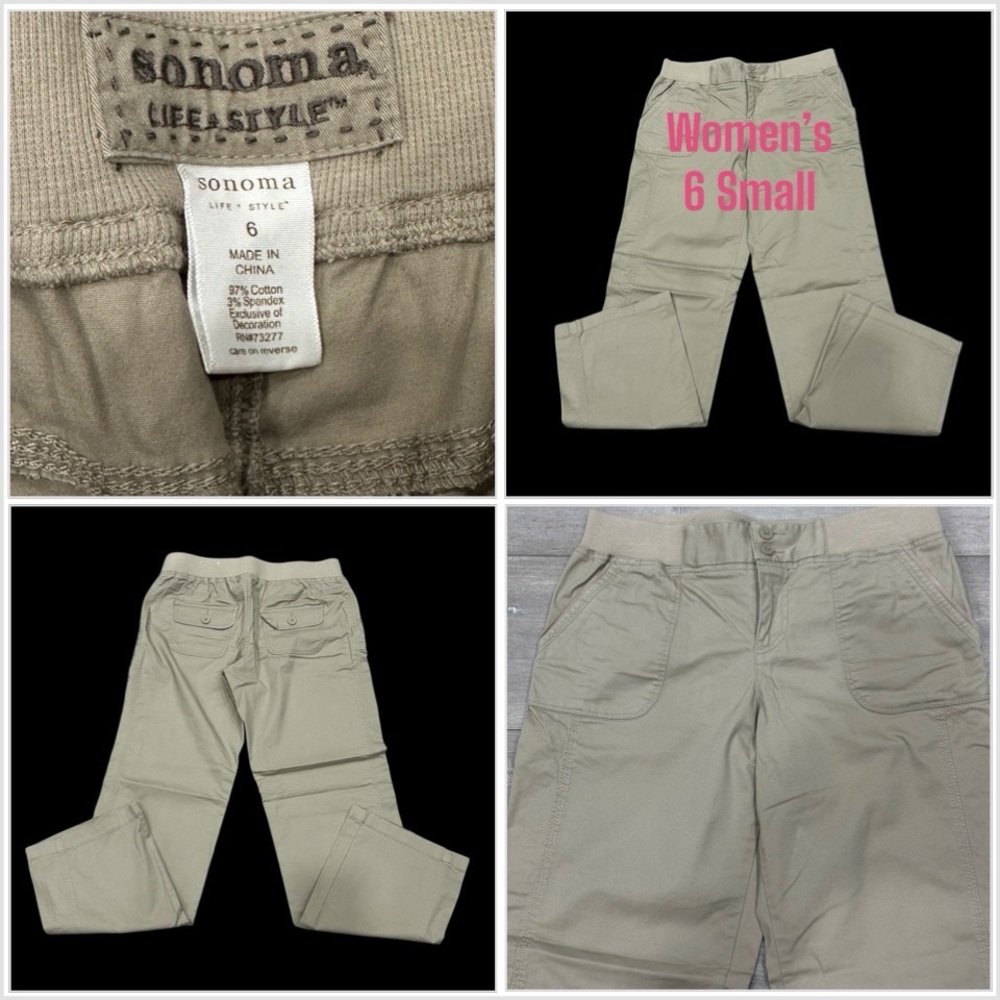 Women's Sonoma 6 Small Pants Chino Khakis Twill Khaki Elastic Waist Stretch EUC